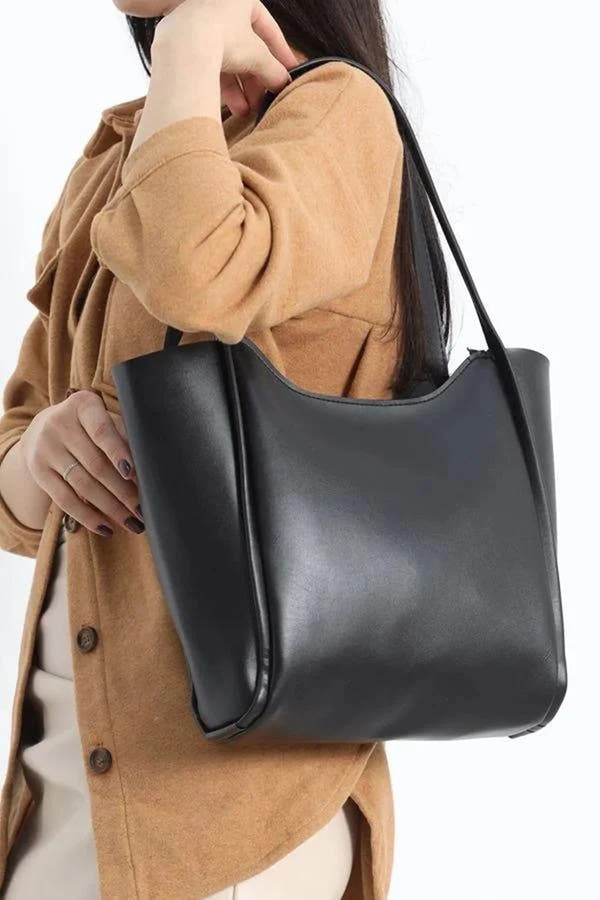 Siyah Büyük Omuz Çantası Günlük – Siyah Premium Deri