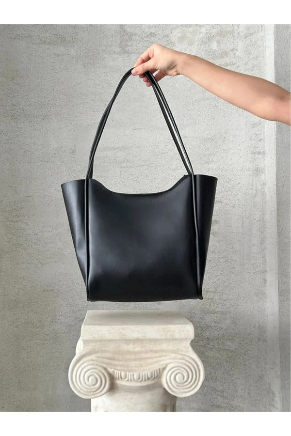 Siyah Büyük Omuz Çantası Günlük – Siyah Premium Deri
